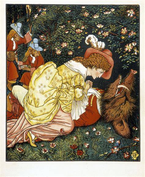 Walter Crane színes mesefigurás tapétája