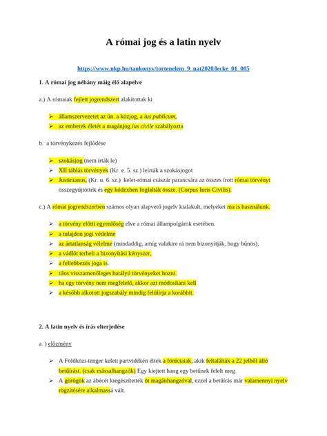 Római kultúrtörténet latin vizsgához