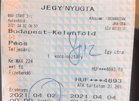 Vonaton elfoglalt ülőhely jeggyel