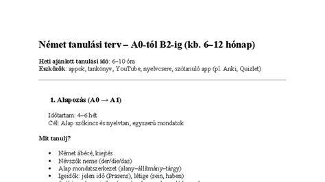 Német B1 nyelvvizsga tanulási terv