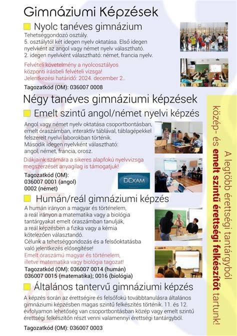 emelt angol képzés gimnáziumi tanterem