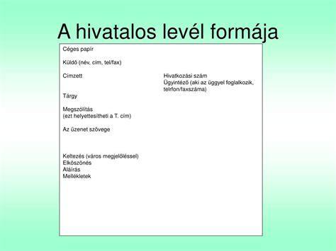 angol hivatalos levél felépítése