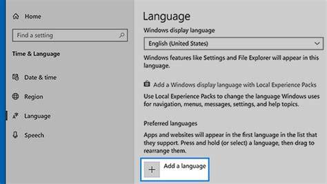 Windows nyelvi beállítások ablaka