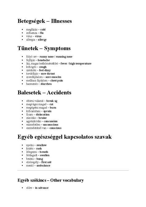 angol betegségek szókincs infografika