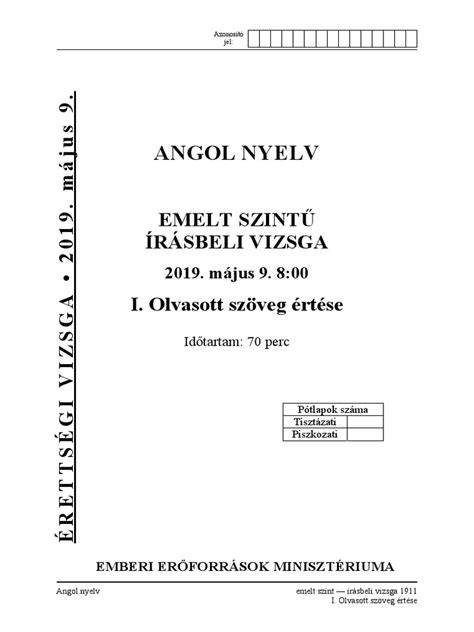 2019 angol érettségi vizsgafeladatok