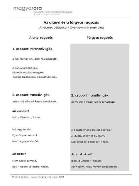 magyar igeragozás alanyi tárgyas séma