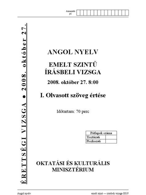 2011 emelt szintű angol érettségi feladatsor