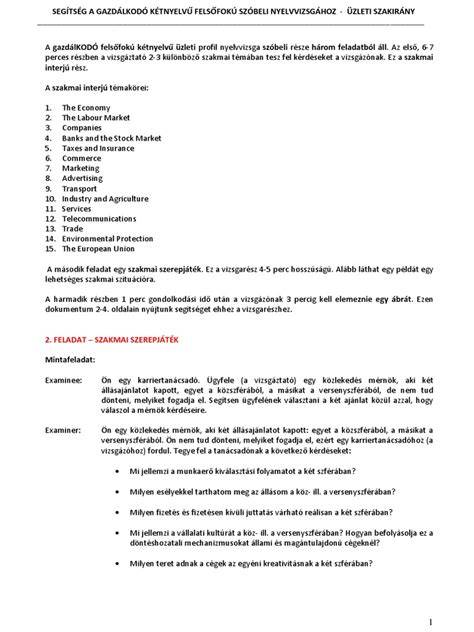 kétnyelvű üzleti nyelvvizsga feladatszerkezete