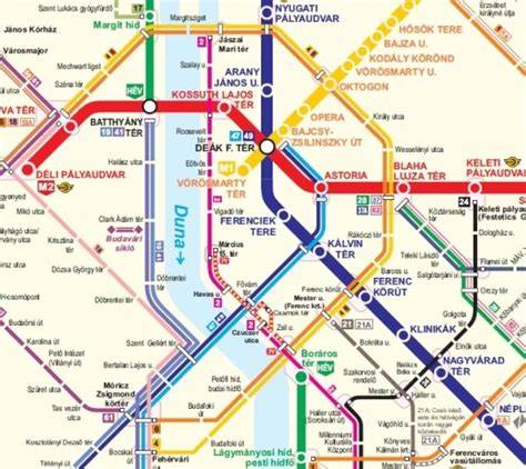 Budapesti tömegközlekedési útvonal térképe