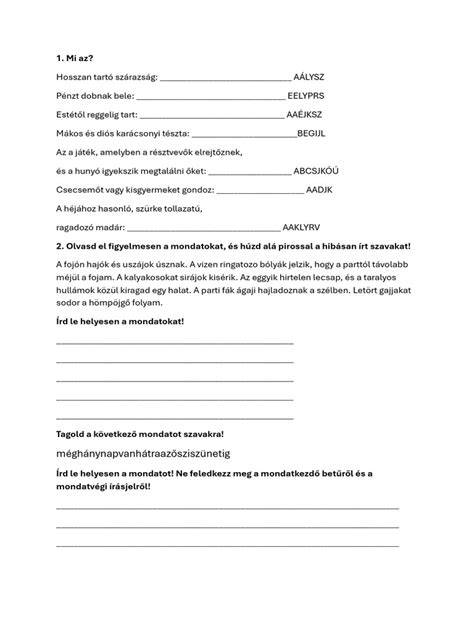 Angol nyelvtani gyakorló feladatlap